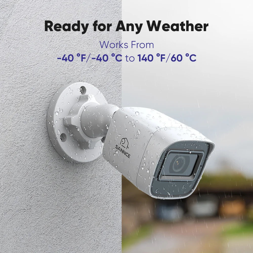 SANNCE 1080P 2MP CCTV Camera | IR‑Cut Night Vision, Audio Recording, Waterproof Housing (White)
