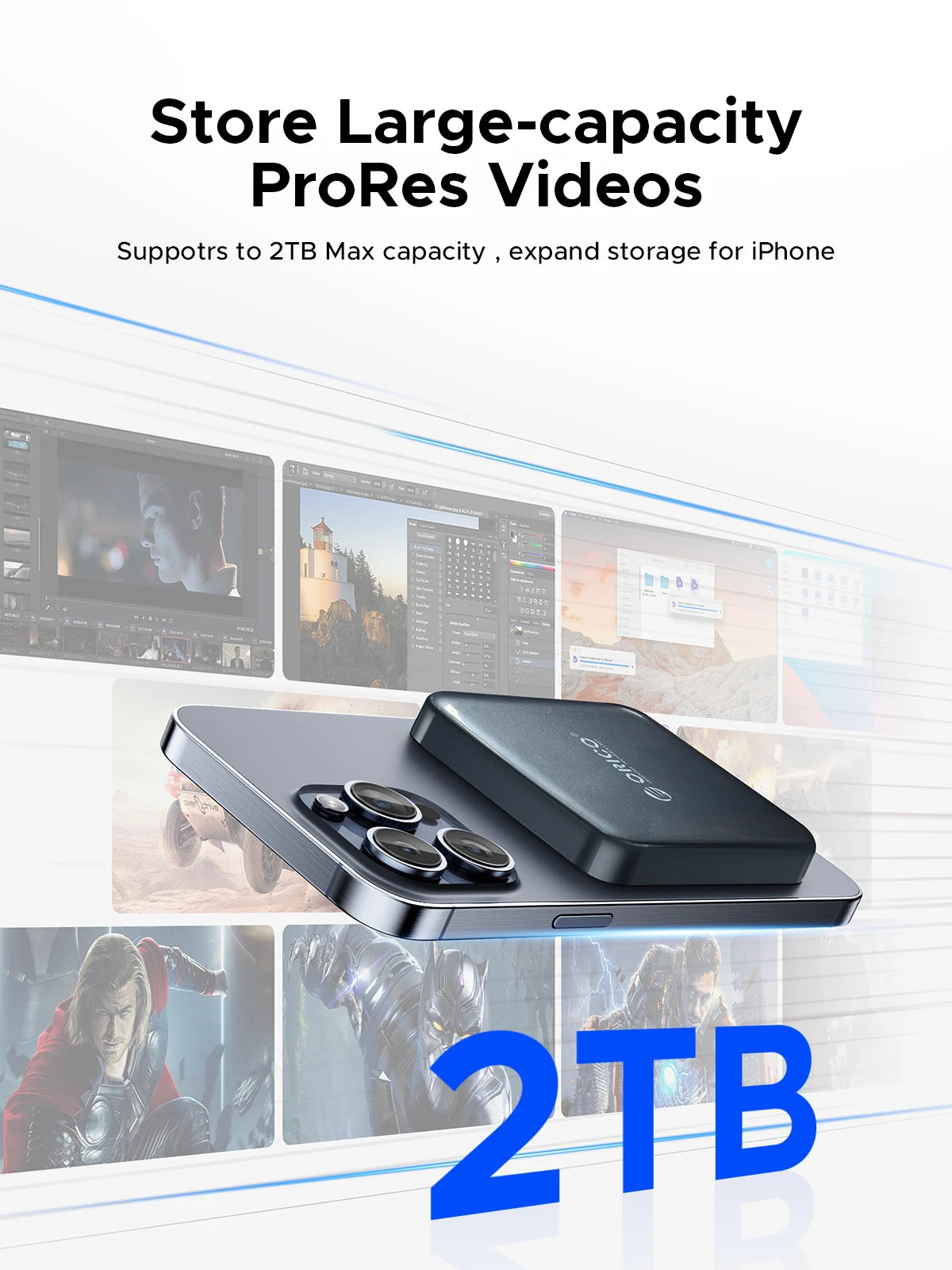 ORICO Magnetic Portable SSD USB3.2 20Gbps Supports 4K ProRes Video Recording for iPhone 15 Pro Series External Solid State Drive