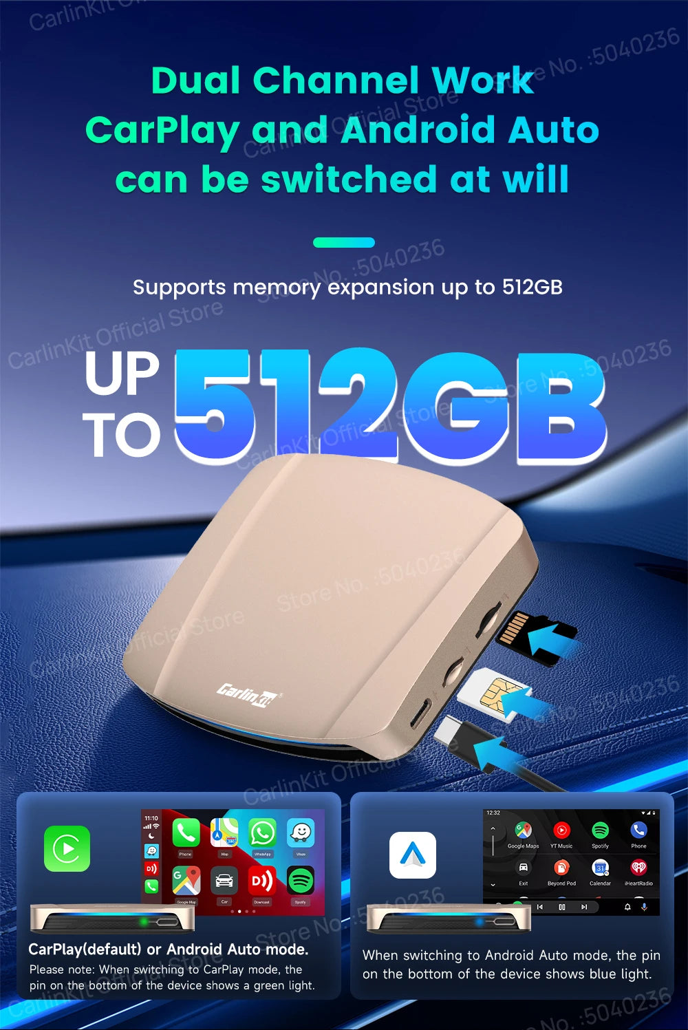CarlinKit Tbox‑Ultra Android 15 8+128GB Wireless CarPlay AI Box
