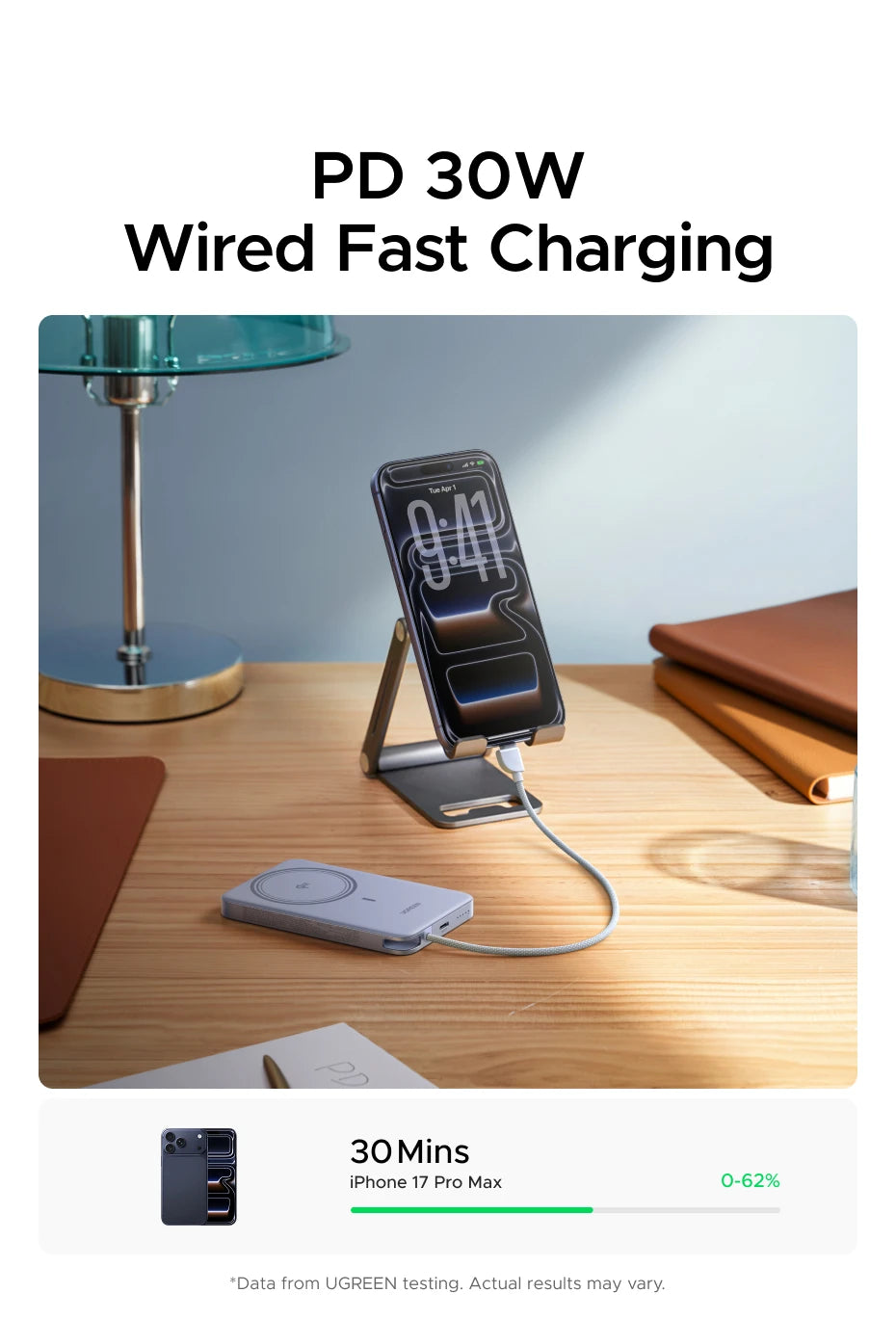UGREEN Ultra‑Slim 30W 10000mAh Magnetic Power Bank – Wireless Qi2
