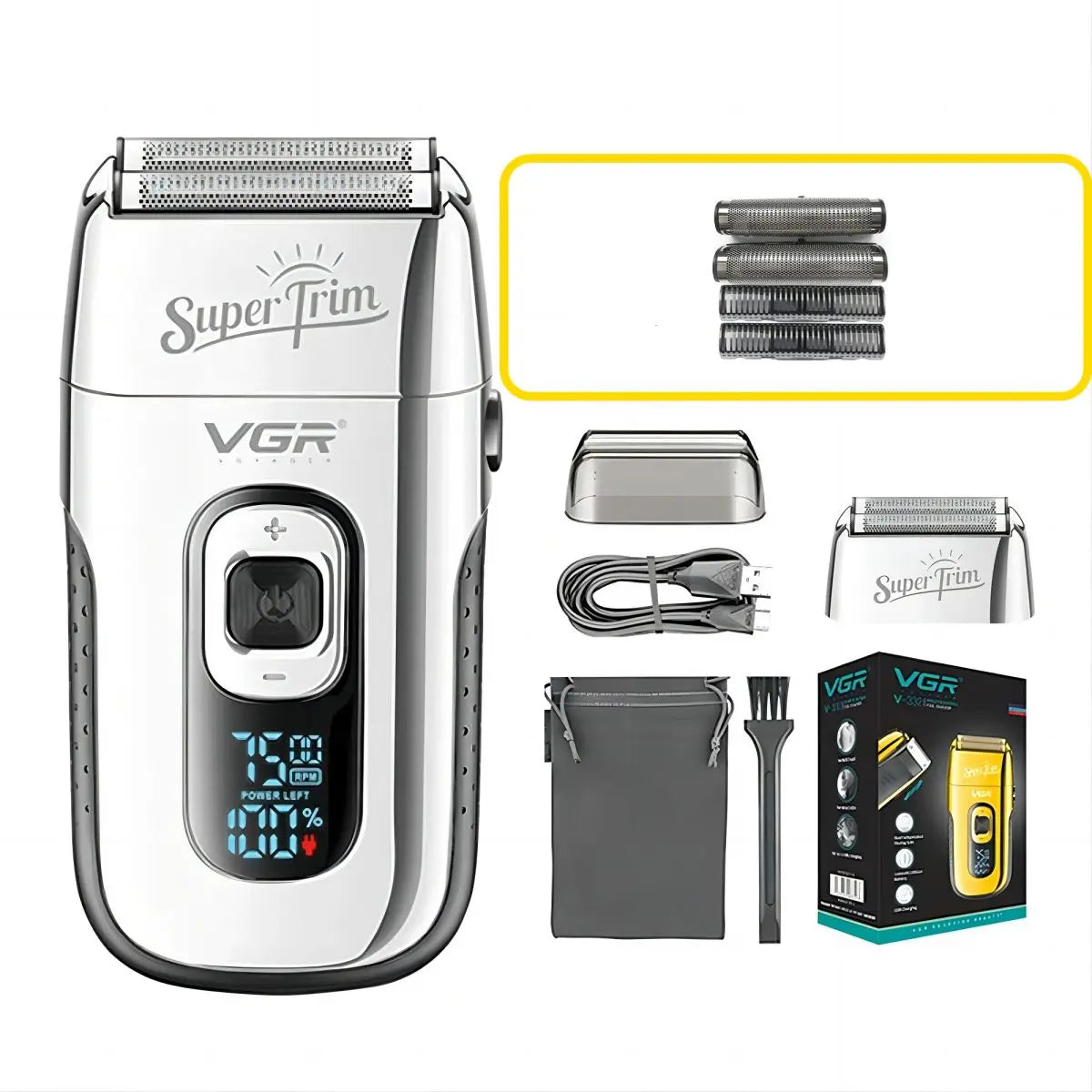 VGR Shaver Professional Face Bald Shaver Beard Trimmer Electric Razor Rechargeable Hair Trimmer Shaving Machine for Men V-332