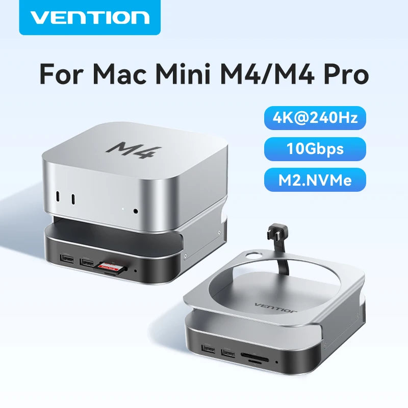 Vention USB‑C Dock for Mac Mini M4/M4 Pro | DP 4K240Hz, M.2 NVMe, USB 3.2 10Gbps, SD/TF