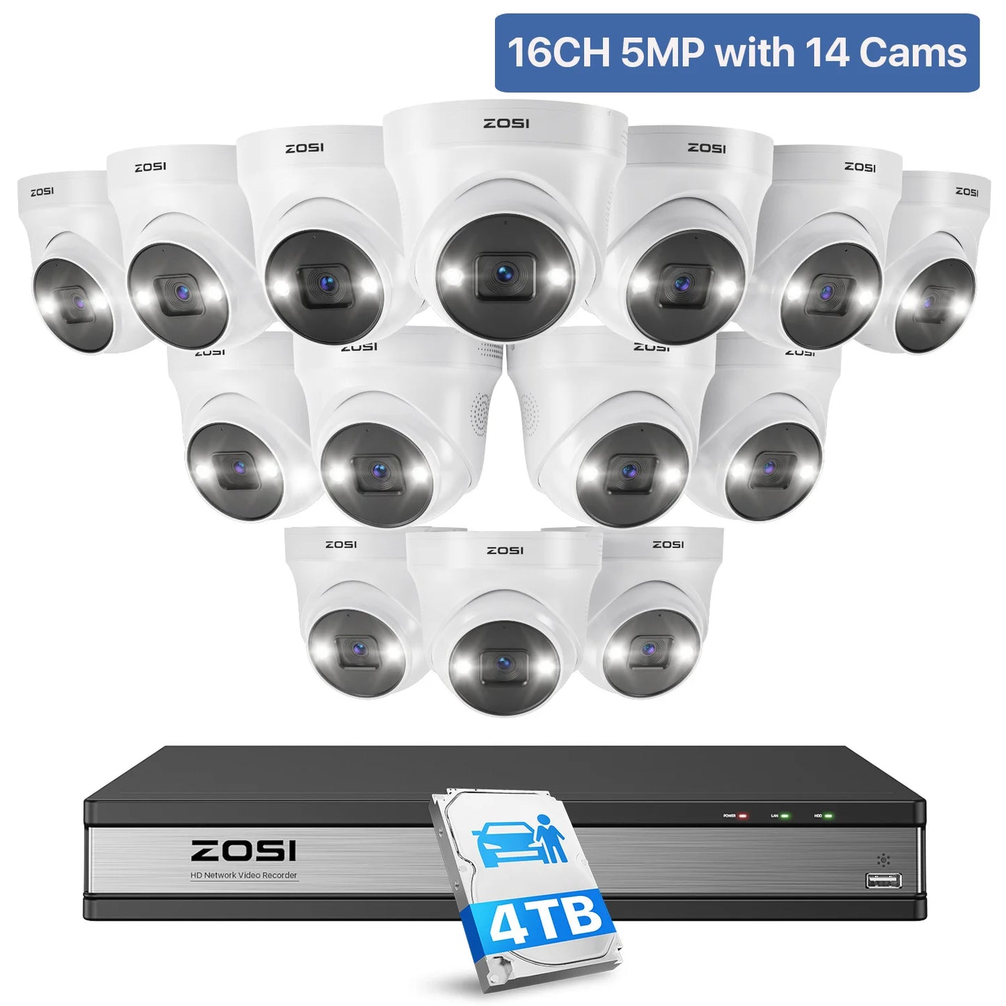 ZOSI 16CH 4K PoE Security Camera System – 8MP AI Detection IP Cameras | Waterproof 5MP/8MP
