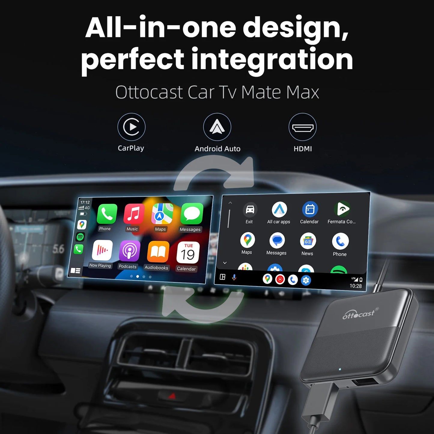 OTTOCAST Express Wireless CarPlay Adapter with HDMI Converter