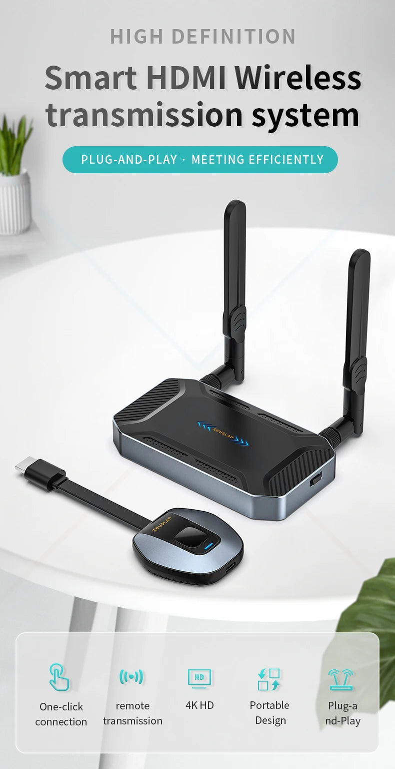 50m 5G Wireless 4K HDMI Transmitter & Receiver | Multi‑Device Mirroring