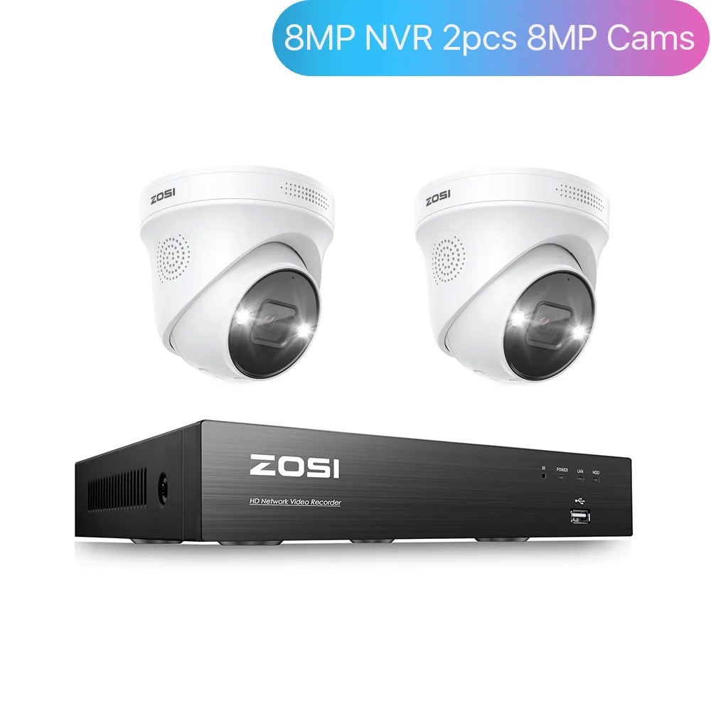 ZOSI 4K 8MP PoE Security Camera System – 8CH H.265+ NVR with 5MP/8MP Outdoor IP Cameras | AI Human/Vehicle Detection & Full‑Color Night Vision | Home & Business CCTV Kit