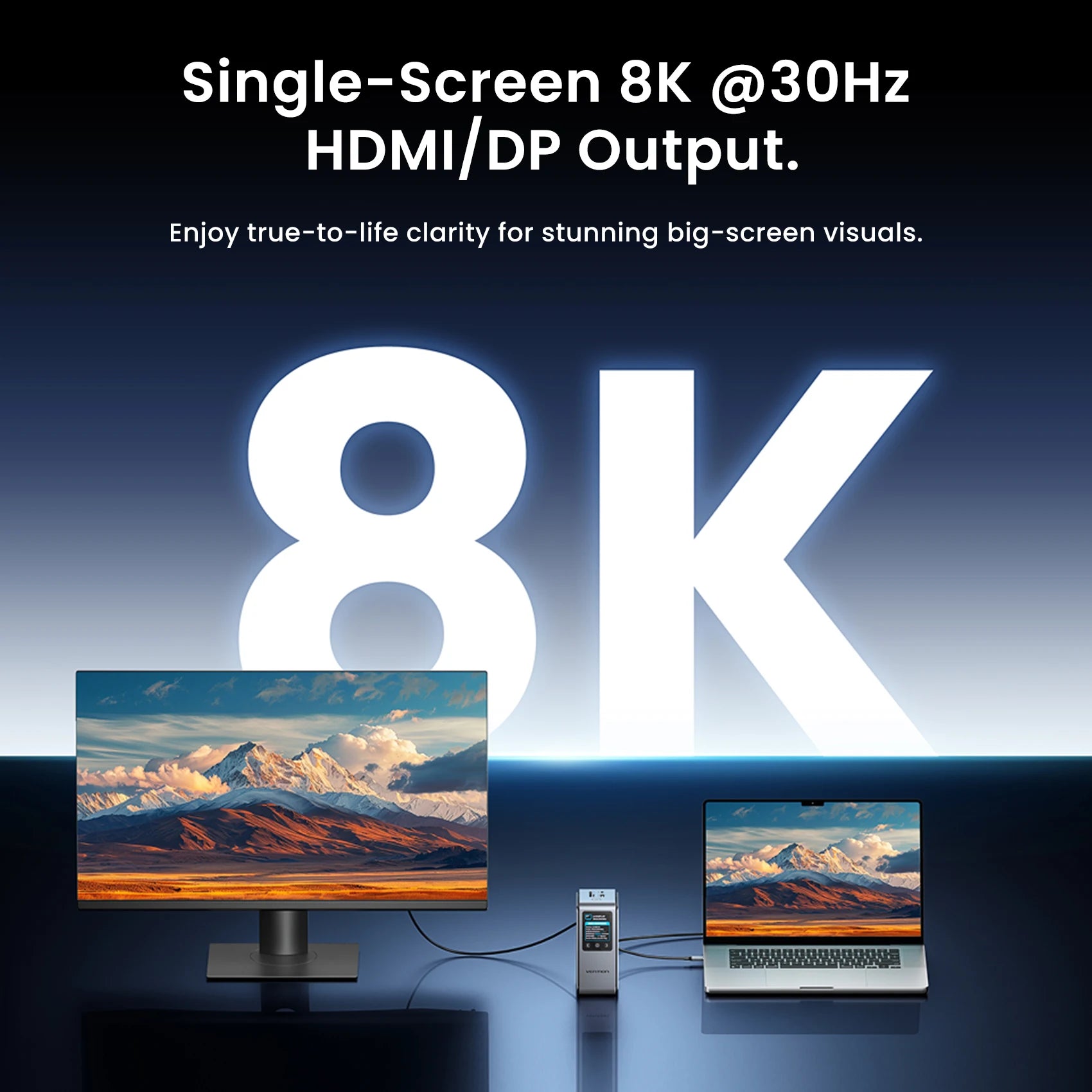 Vention USB‑C 13‑v‑1 Dock | 8K30Hz, MST, Smart Screen, USB 3.2 10Gbps, RJ45 za MacBook in Windows