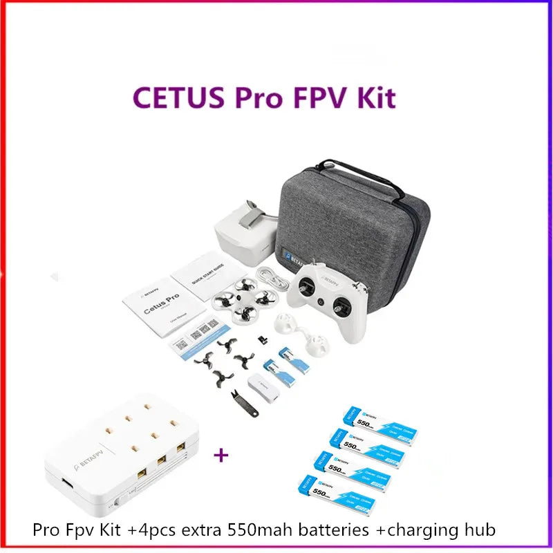 BETAFPV Cetus Pro FPV Kit with Brushless Motors VR02 Goggles Literadio2 SE Transmitter BT2.0 450mah 1S Battery