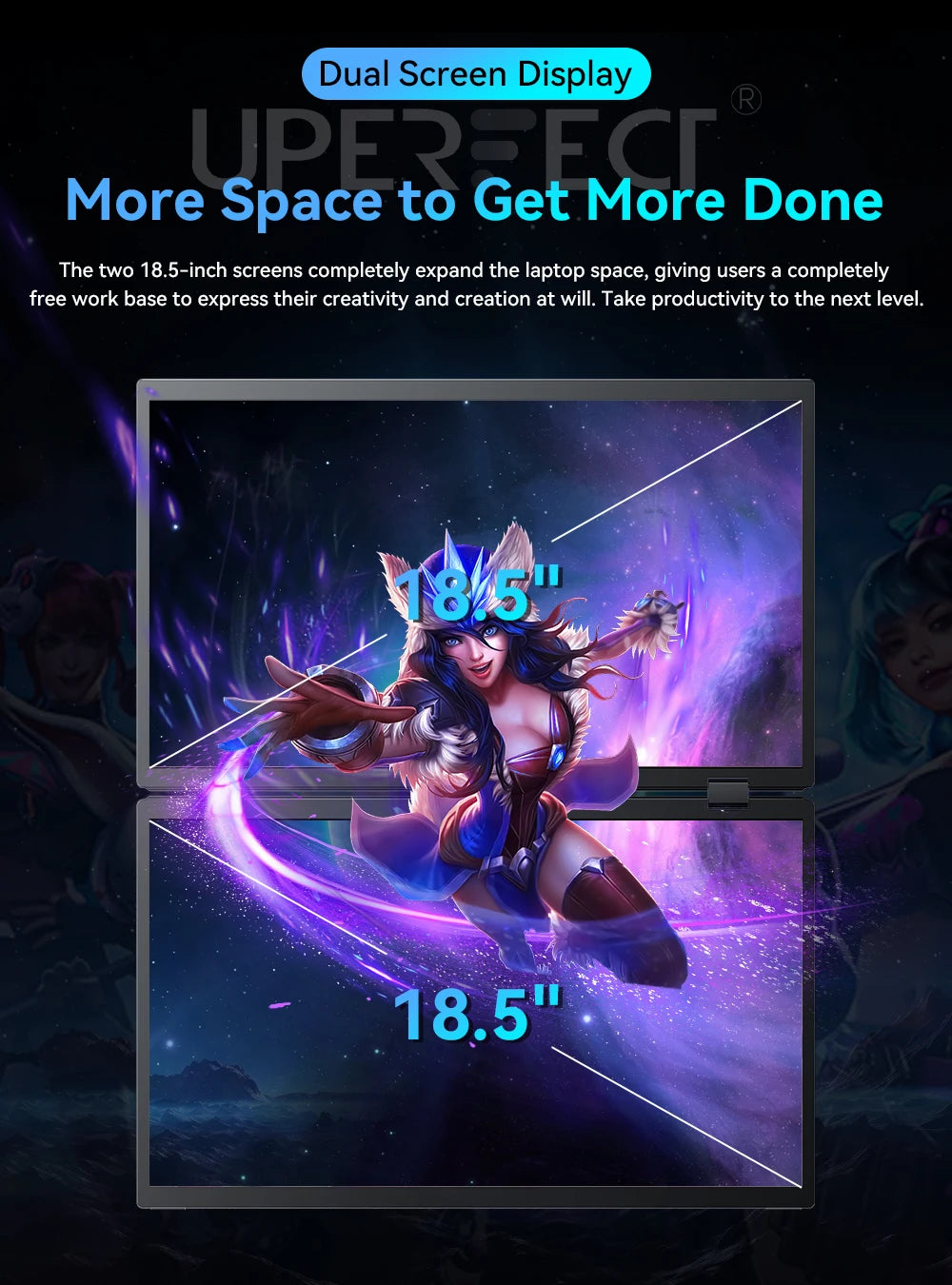 UPERFECT 100Hz Dual Screen Monitor 18.5" Laptop Folding Display w/ USB C Mini HDMI VESA Stand for Mac Phone Desktop - Limetastore