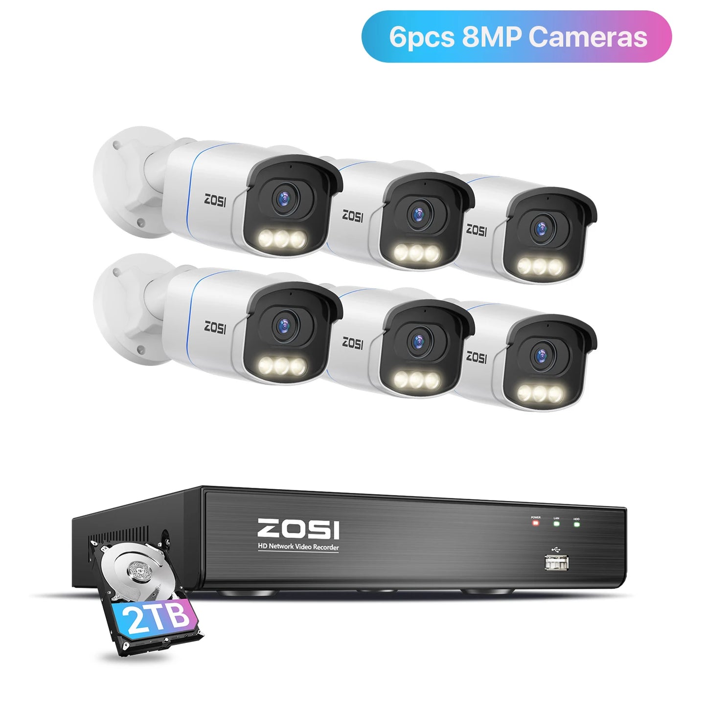 ZOSI 4K 8MP PoE Security Camera System – Aurora Lux Full‑Color Night Vision | 5MP/8MP Outdoor/Indoor