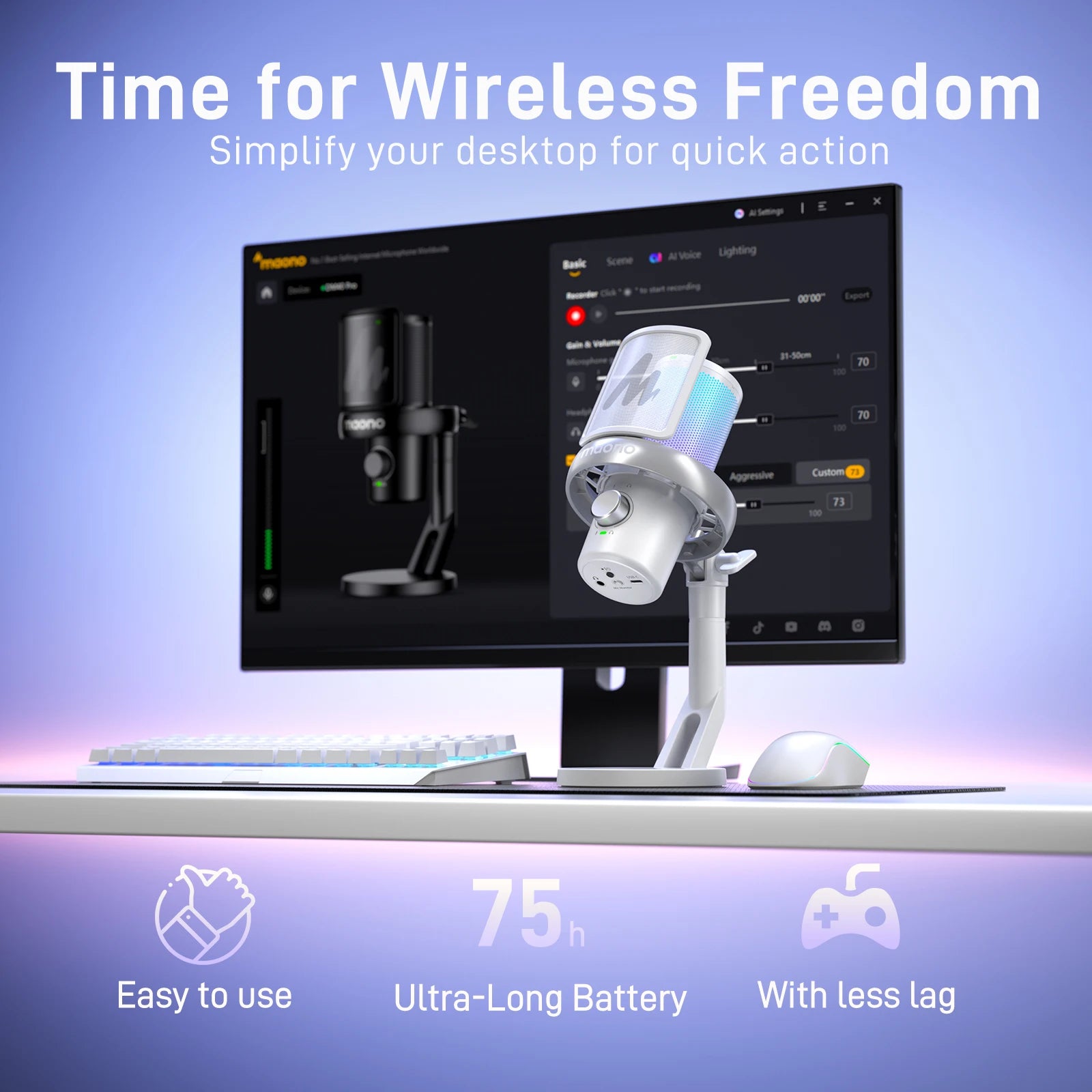 Maono DM40 – Wireless USB Condenser Microphone | AI Voice Changer, Noise Reduction & RGB Mic for Gaming, Streaming & PC Recording