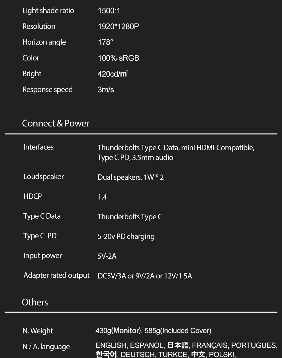 ZEUSLAP 10.5" Portable Touch Monitor | 1920×1280 FHD, 100% sRGB, IPS, Type‑C & HDMI