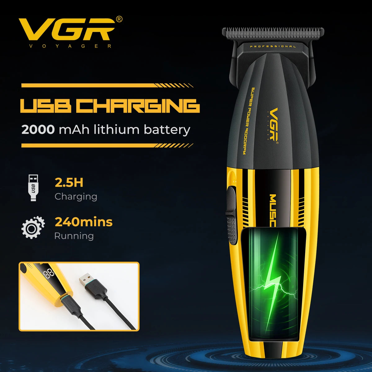 VGR Hair Trimmer Professional Hair Cutting Machine Cordless Hair Clippers Adjustable Barber Rechargeable Trimmer for Men V-285