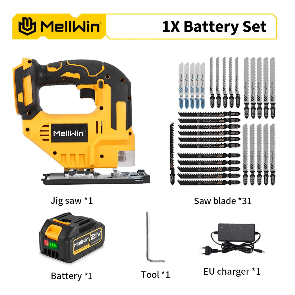 MELLWIN 3500RPM Cordless Electric JigSaw 31 Blade Wireless Curve Saw Multi-function Woodworking Tool For Makita 18V Battery Pin - Limetastore