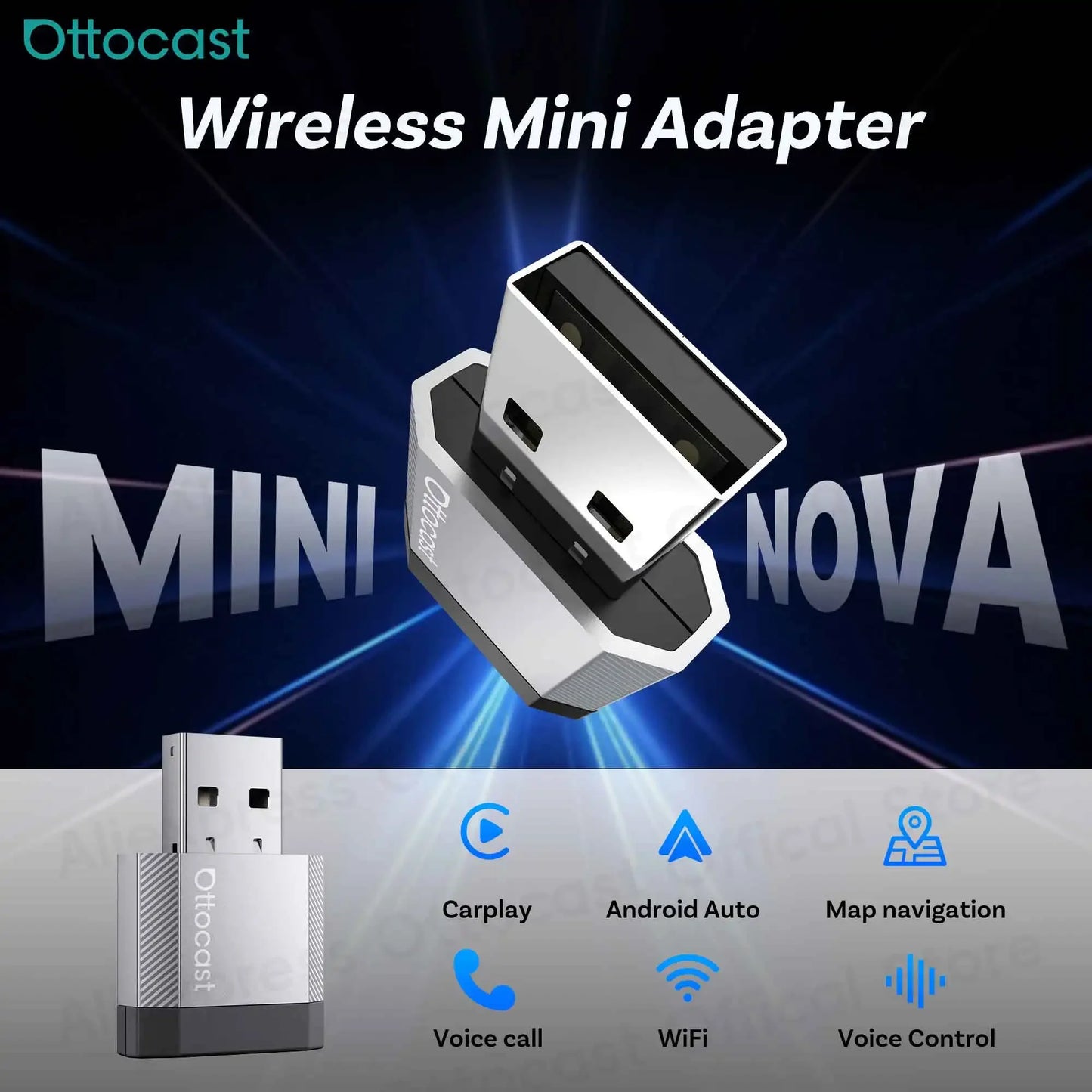 OTTOCAST Mini Nova 3.0 Wireless CarPlay & Android Auto Adapter
