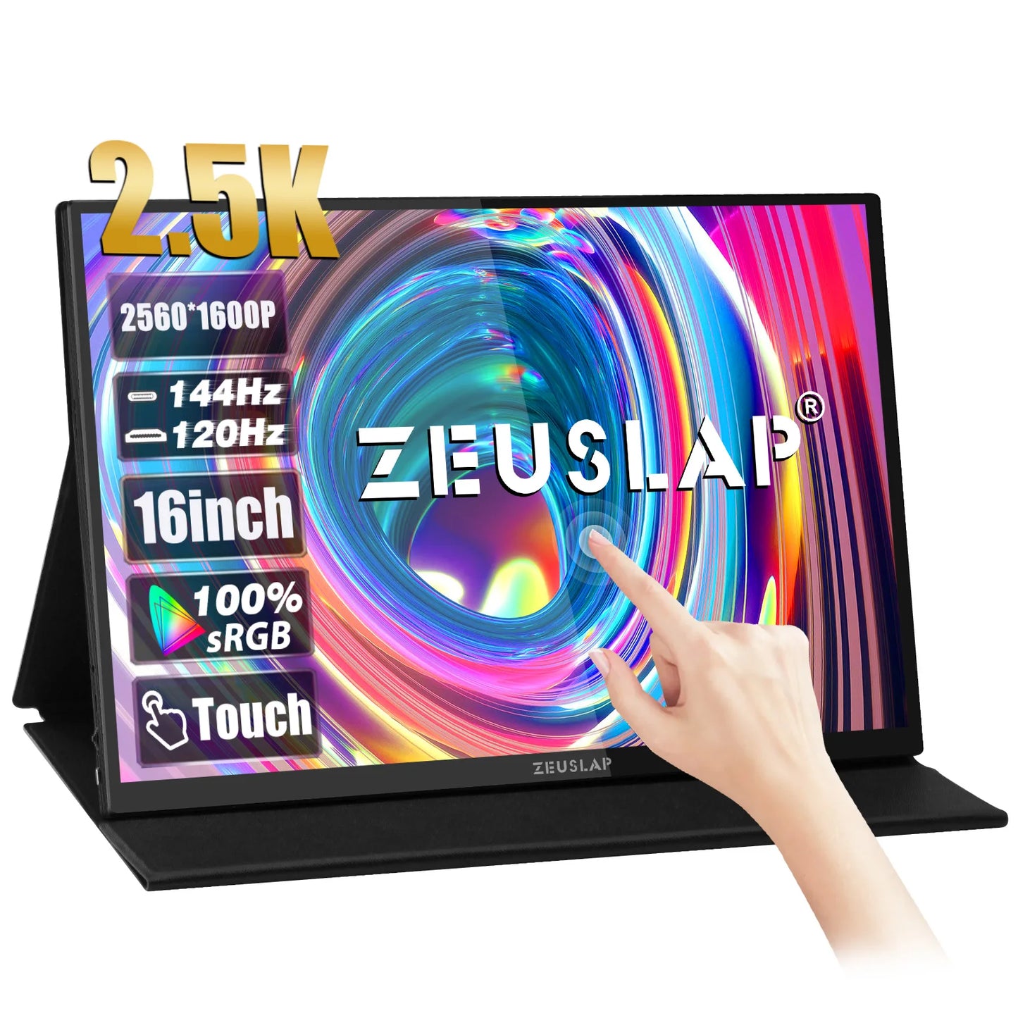 ZEUSLAP 16" 2.5K 144Hz Prenosni monitor na dotik | 2560×1600, 100 % sRGB, 500 nitov