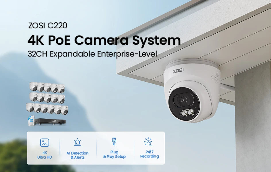 ZOSI 4K 16CH PoE Security Camera System – 8MP Indoor/Outdoor IP Cameras with 16‑Port 32CH