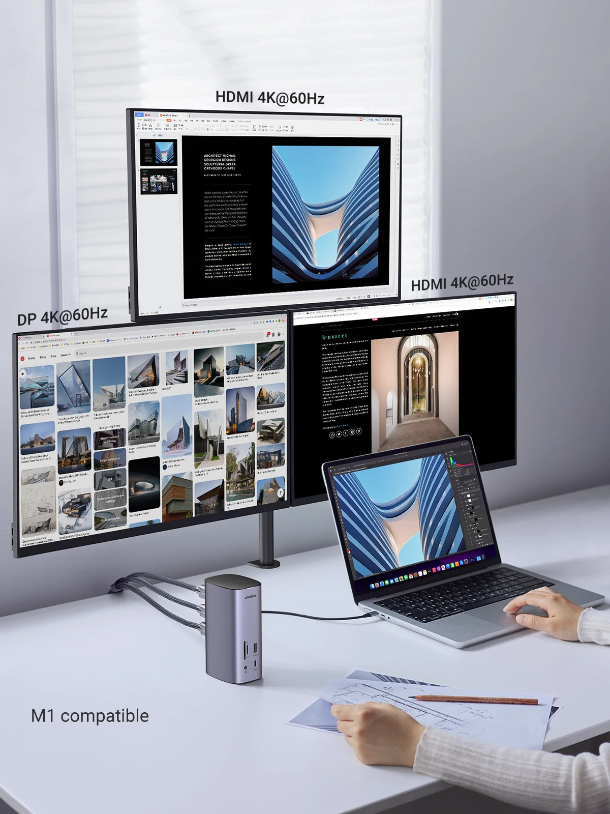 UGREEN 12‑in‑1 USB‑C Docking Station with 8K HDMI, 4K60Hz DisplayPort, Triple Display