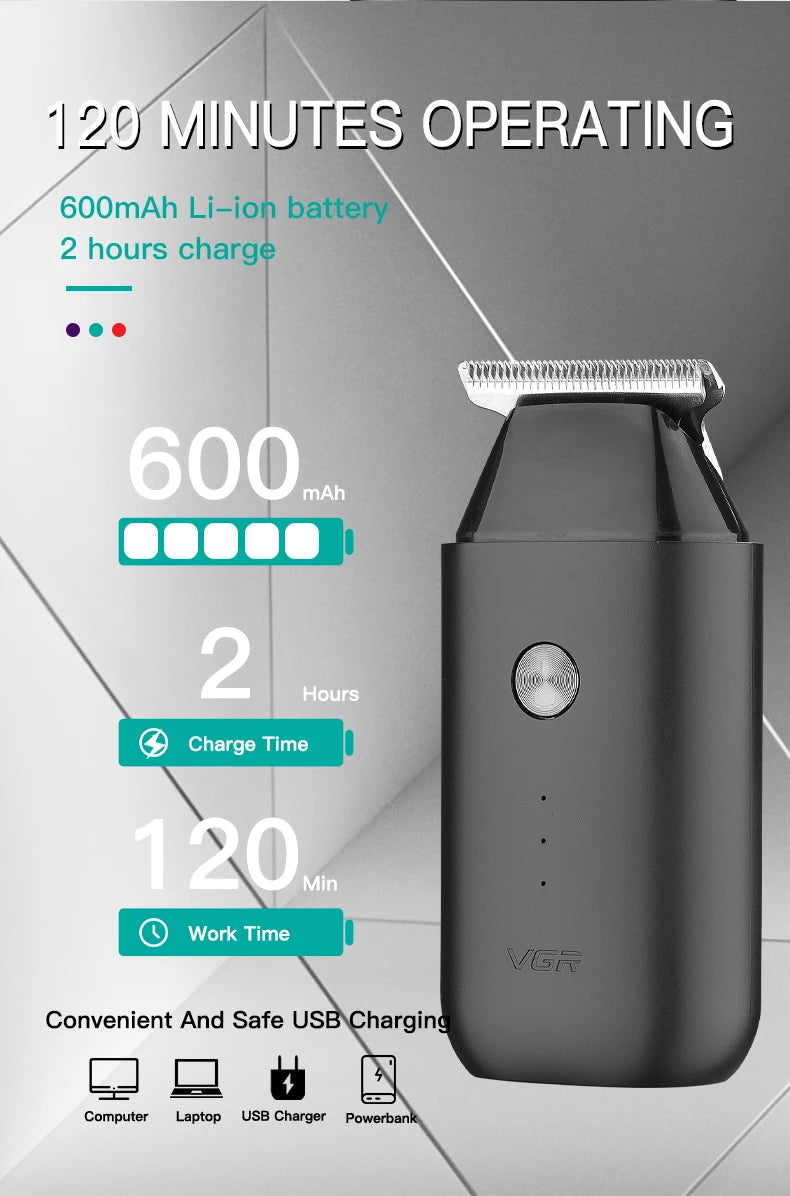 VGR Mini Hair Clipper Professional Zero Cutting Machine Electric Cordless Beard Trimmer Rechargeable Hair Trimmer for Men V-932