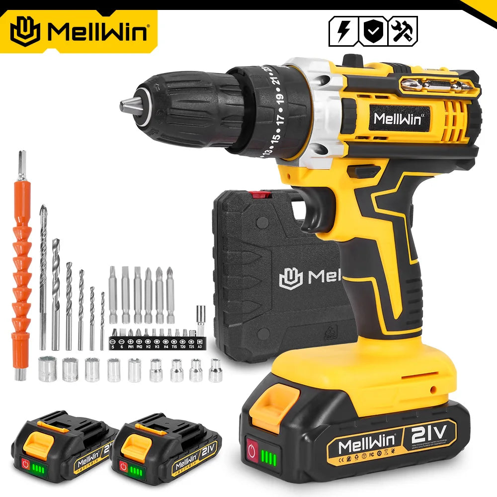 MELLWIN 25+3 Torque Electric Impact Drill 2 Speed Adjustable Cordless Electric Screwdriver Power Tool For Makita 18V Battery Pin - Limetastore