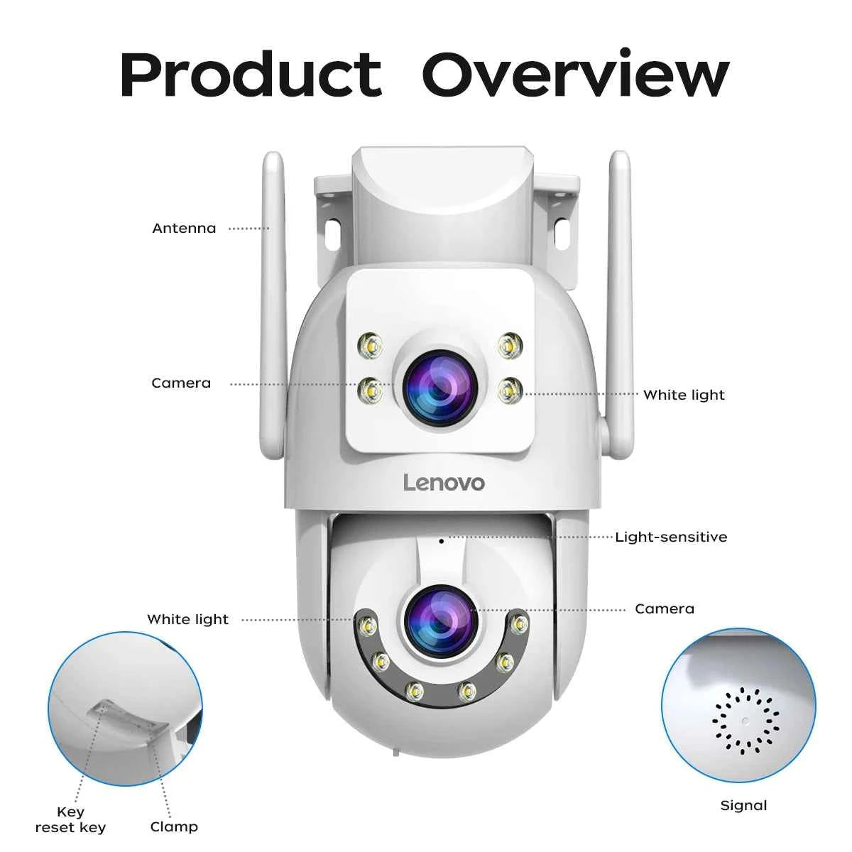 Lenovo 4K 6MP WiFi Surveillance Camera Outdoor Security Dual Lens Dual Screen AI Tracking PTZ IP Camera CCTV Video Surveillance - Limetastore