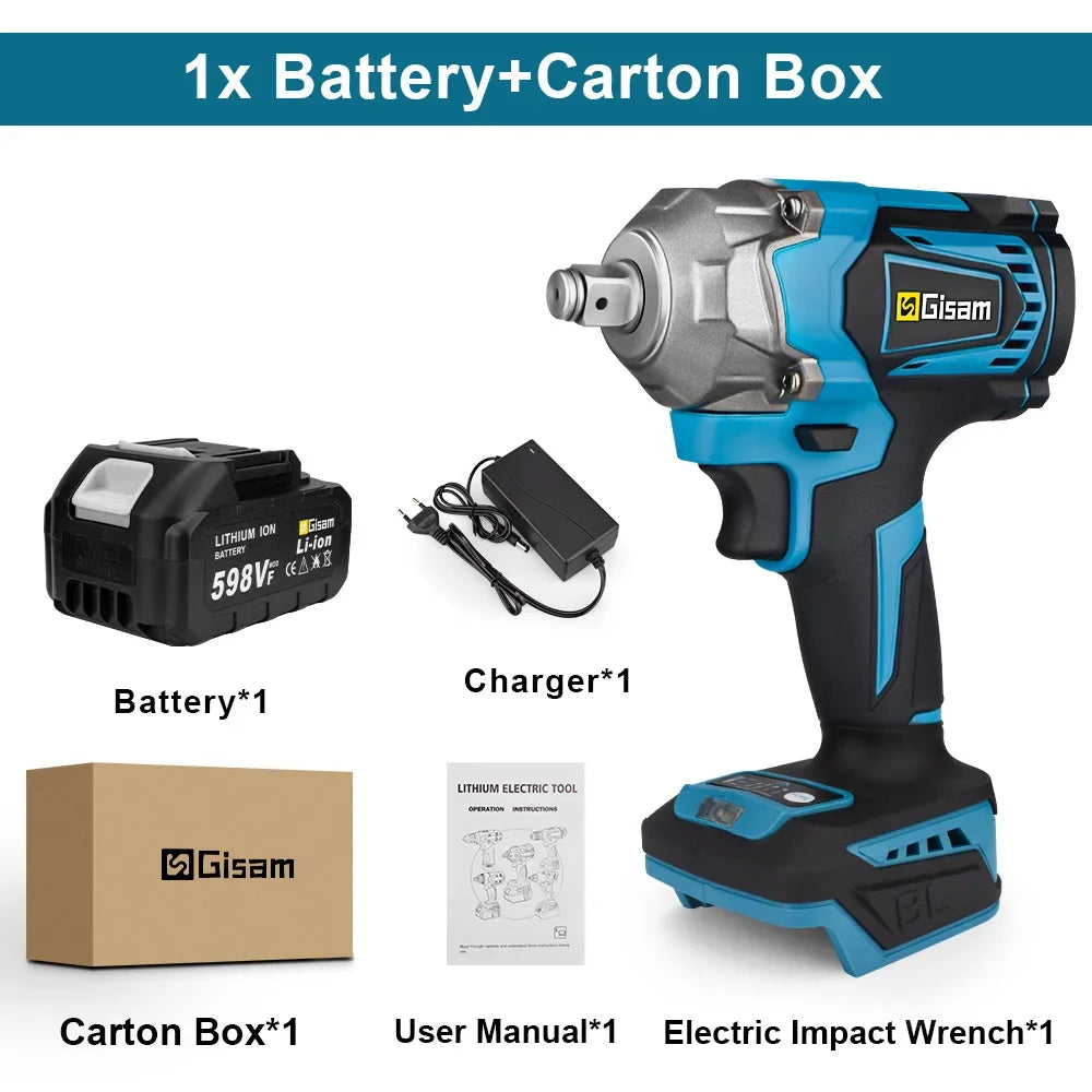 Gisam 1200N.m Brushless Impact Wrench 1/2" for Makita 18V