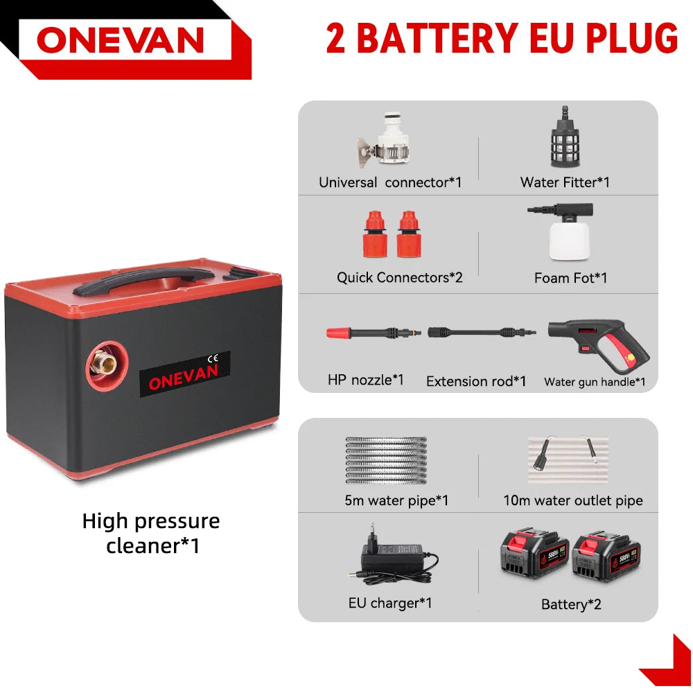 ONEVAN 4000W 220Bar High‑Pressure Washer | 2‑in‑1 Cordless Car & Garden Cleaner