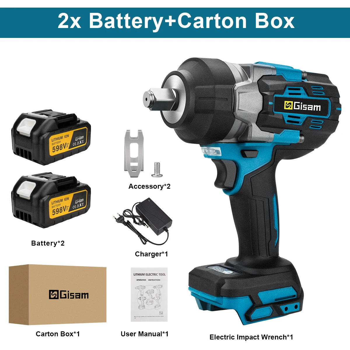 Gisam 2800N.m Brushless Impact Wrench 1/2" for Makita 18V
