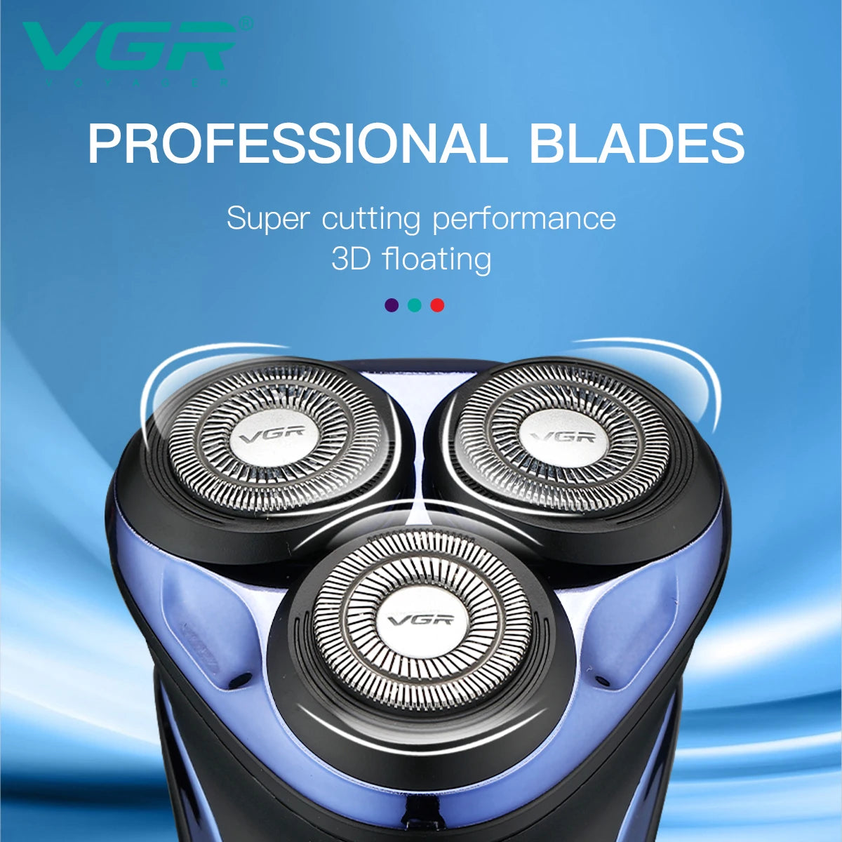 VGR Electric Shaver Professional Razor Waterproof Beard Trimmer Rotary 3D Floating Shaving Rechargeable Electric for Men V-306