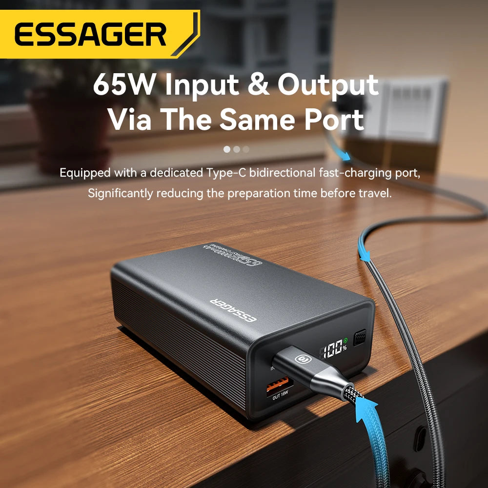 ESSAGER 20000mAh Power Bank 65W PD Fast Charging Portable