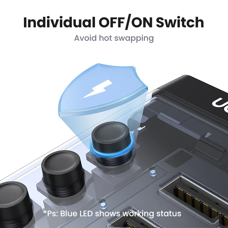 UGREEN 7‑Port USB 3.0 Hub with Individual Power Switches, 5Gbps High‑Speed Data