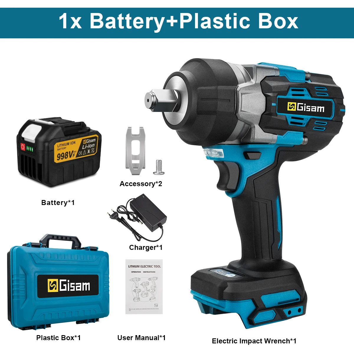 Gisam 2800N.m Brushless Impact Wrench 1/2" for Makita 18V