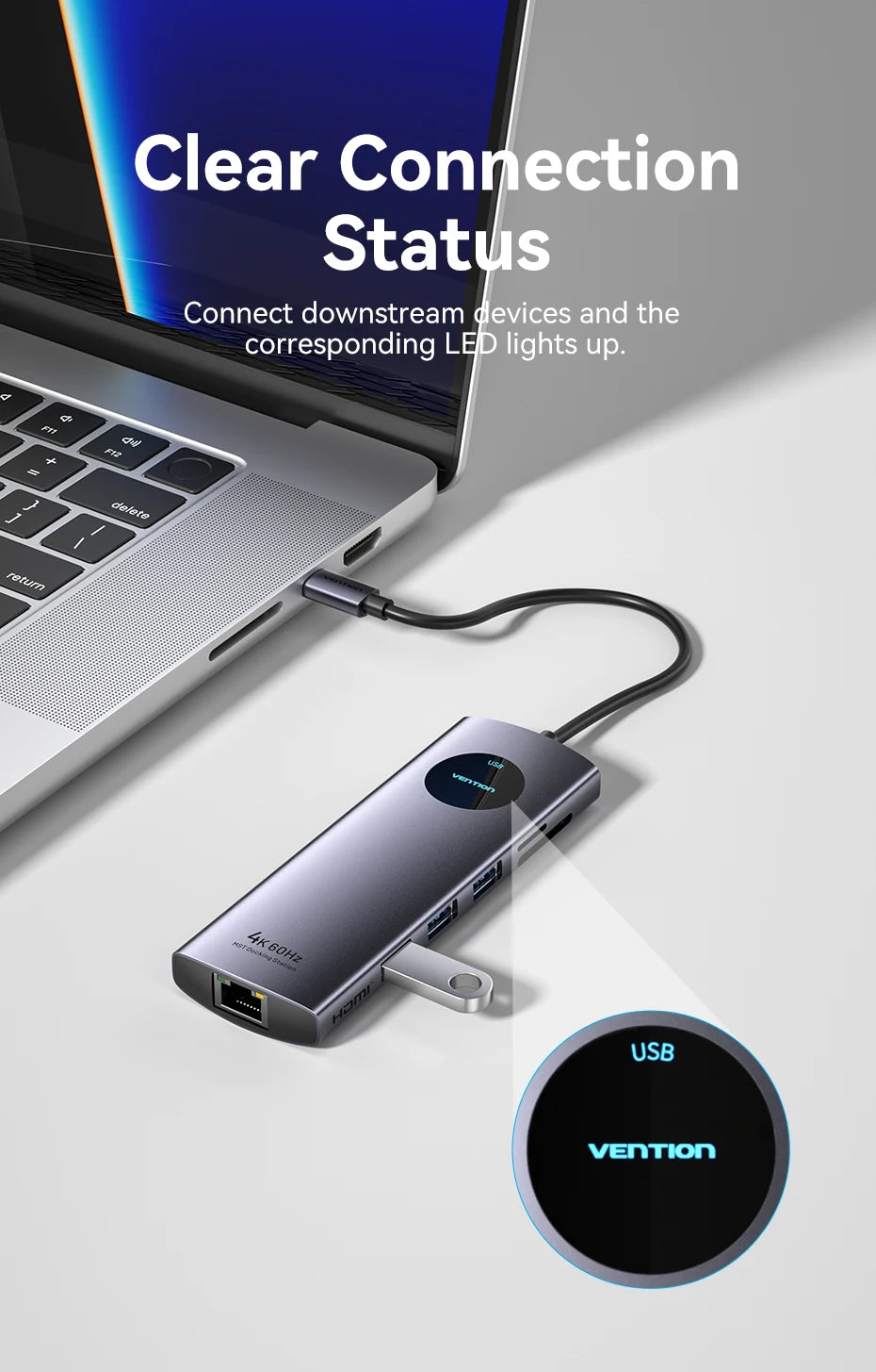 Vention USB‑C 10‑in‑1 Hub | HDMI + DP 4K60Hz, RJ45, PD 100W, USB 3.0 Docking Station