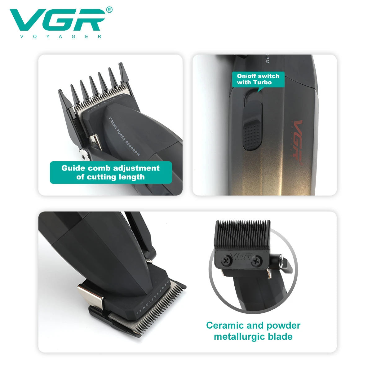 VGR Hair Trimmer Professional Hair Cutting Machine Electric Hair Clipper Shaver Barber Metal Trimmer for Men V-003 V-906 V-308