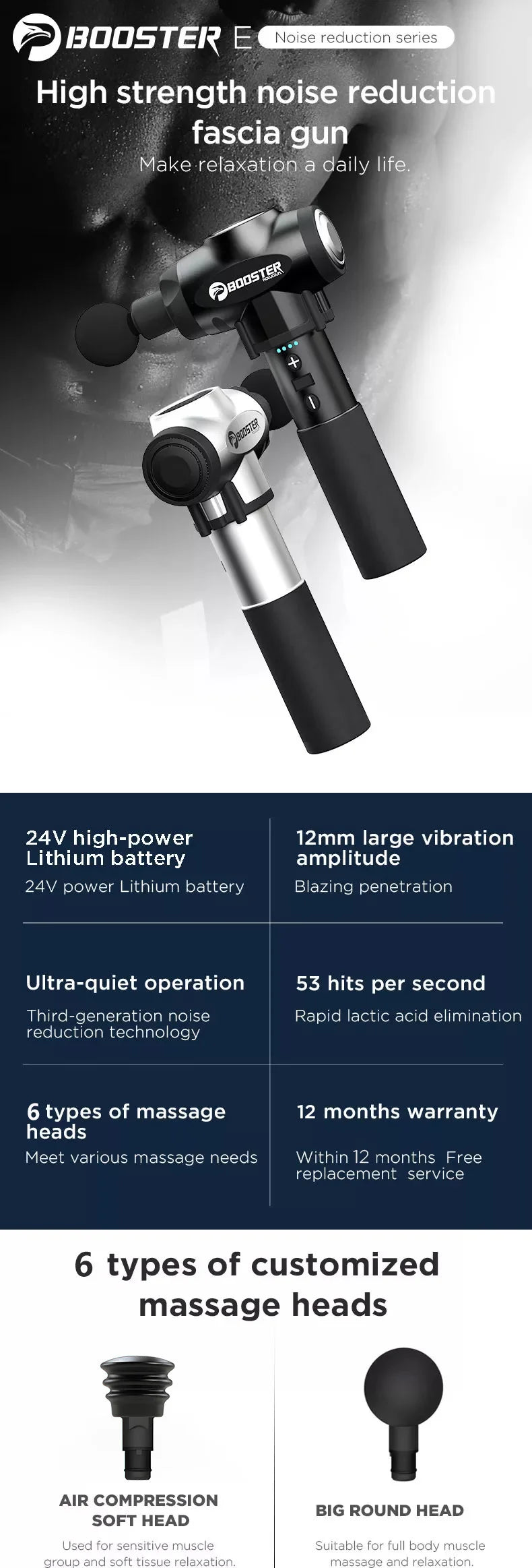 Booster E Massage Gun Deep Tissue Massager Therapy Body Muscle Stimulation Pain Relief for EMS Pain Relaxation Fitness Shaping