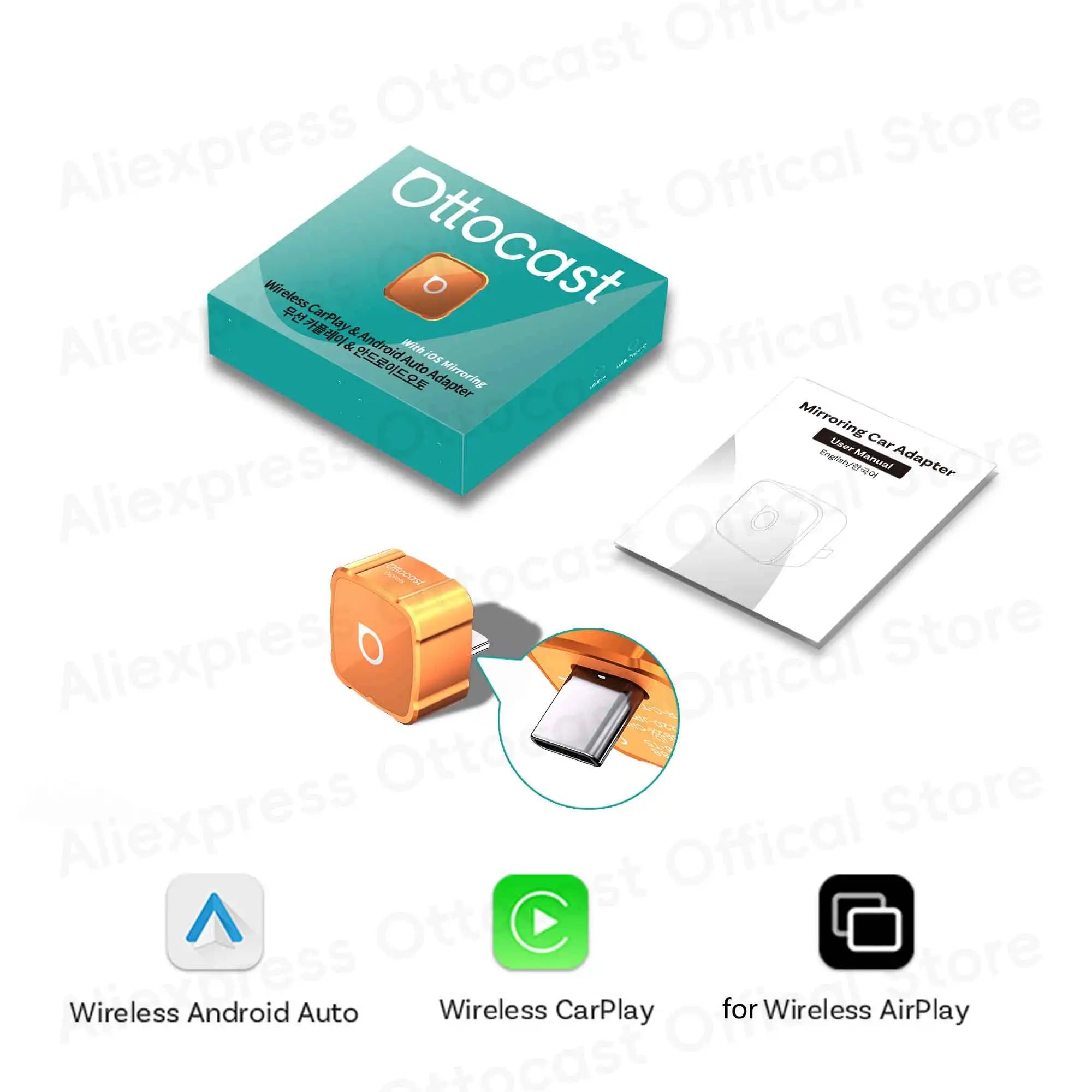 OTTOCAST 3‑in‑1 Mini Air Dongle Wireless CarPlay Adapter