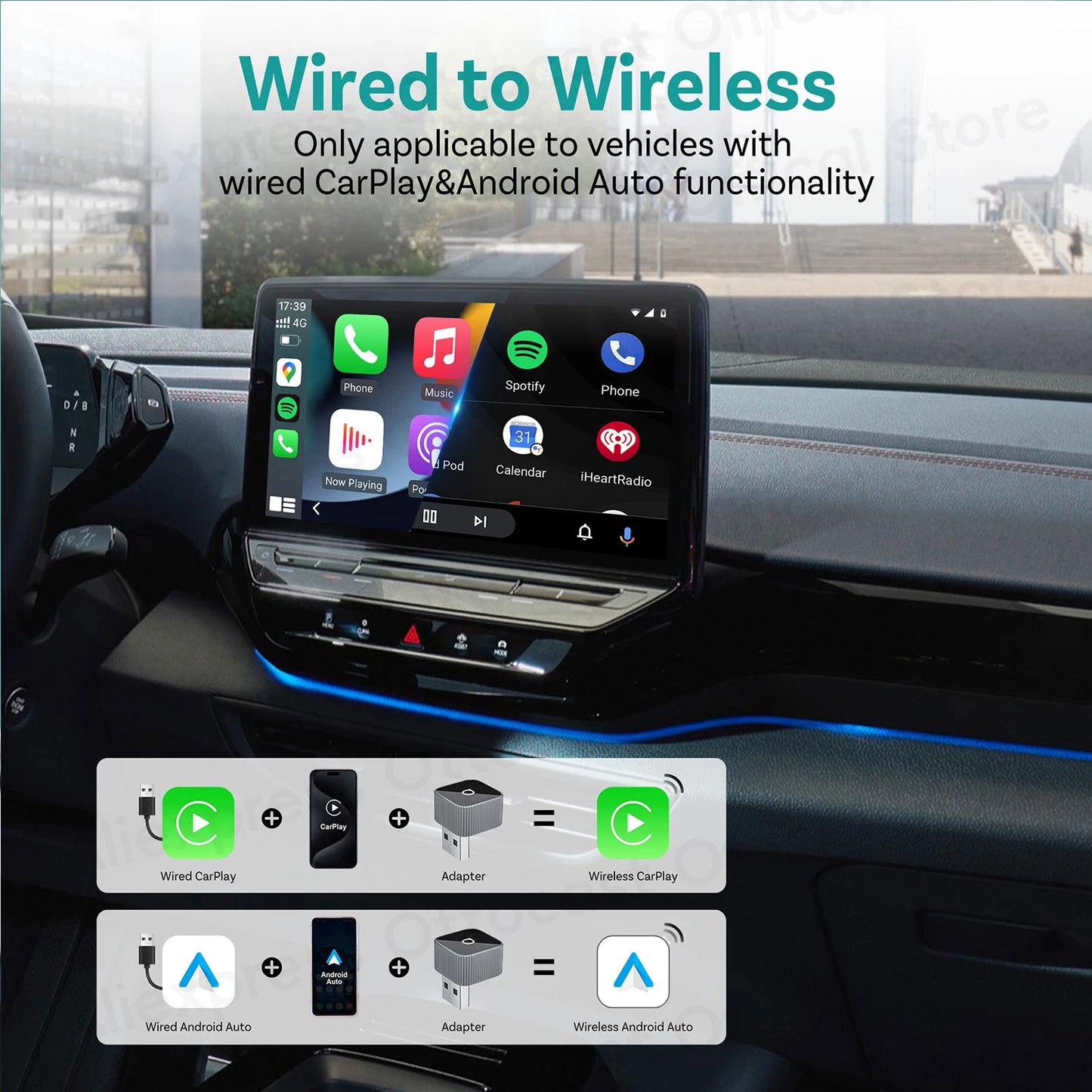 OTTOCAST Mini Slim Cube Wireless CarPlay & Android Auto Adapter