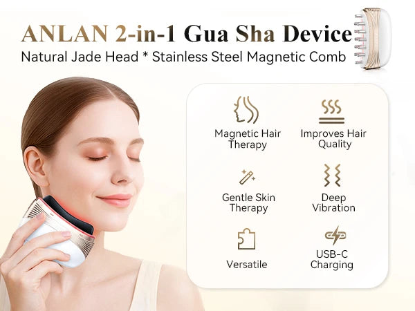 ANLAN 2‑in‑1 Gua Sha Massager | Jade, Hot Compress, EMS, LED, Scalp & Face Lifting