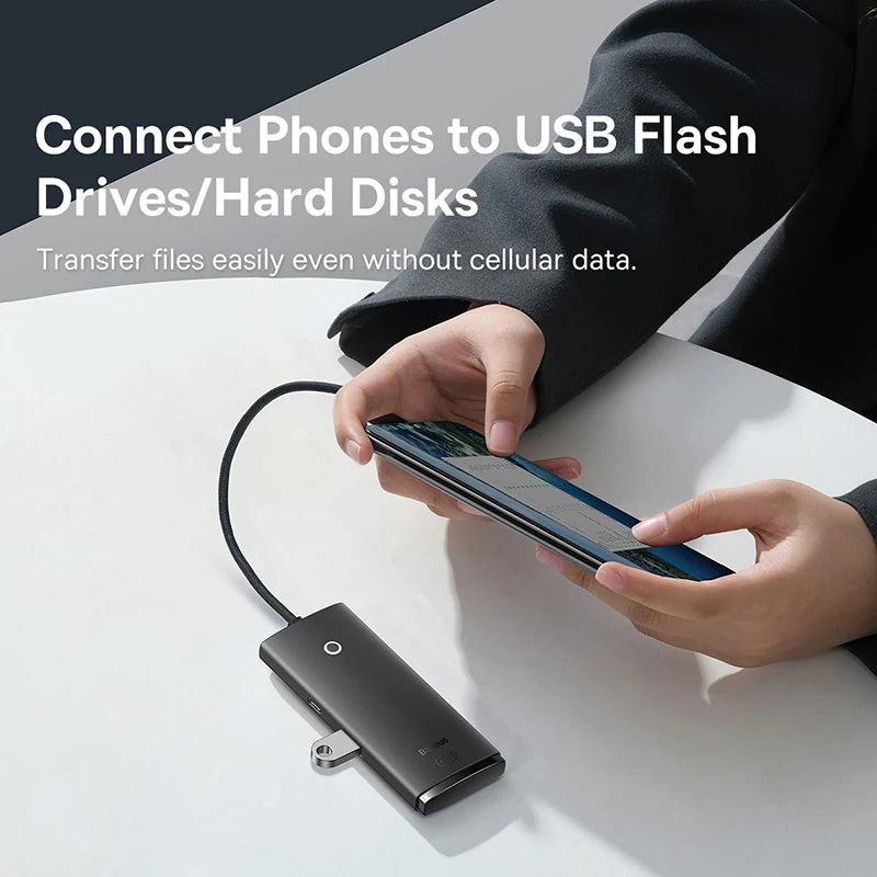 Baseus 4‑in‑1 USB‑C Hub | Type‑C to 4× USB 3.0 5Gbps Splitter Adapter for Laptop & PC
