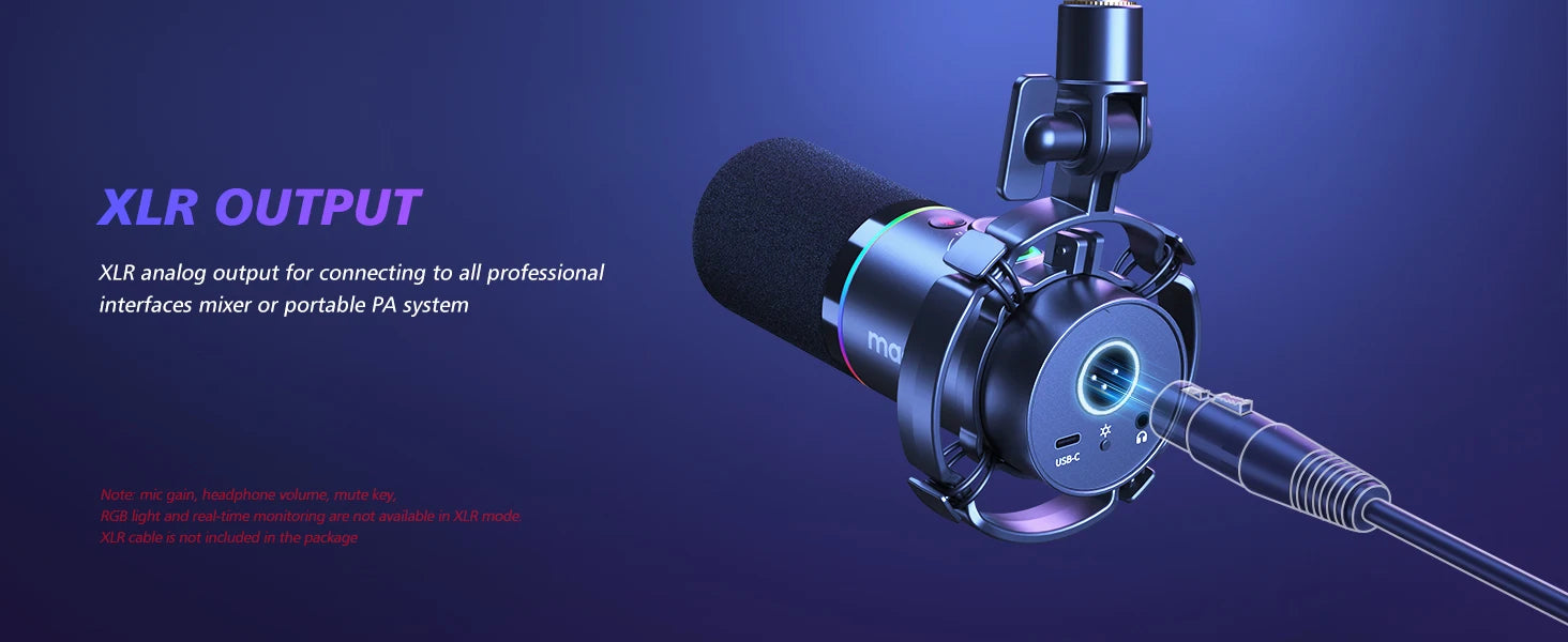 Maono PD200XS – XLR/USB Dynamic Podcast Microphone | Dual‑Mode Studio Mic with Maonolink Software, Gain Knob & Noise Control for Recording & Streaming