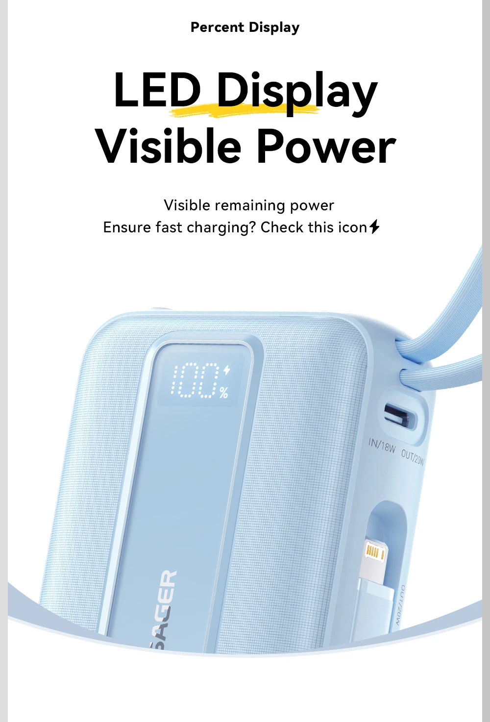 ESSAGER Mini Power Bank 20000mAh with Cables 22.5W PD