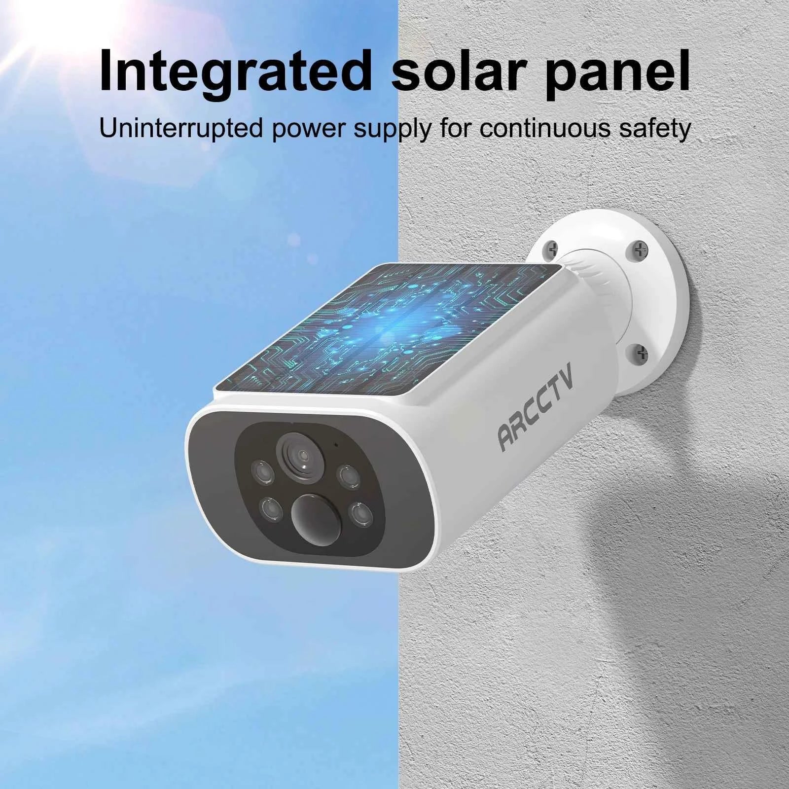 ARCCTV 2K Solar Wifi Battery Camera Kit Surveillance Security System Humanoid Detection Siren Alarm Outdoor Wireless Camera Set - Limetastore