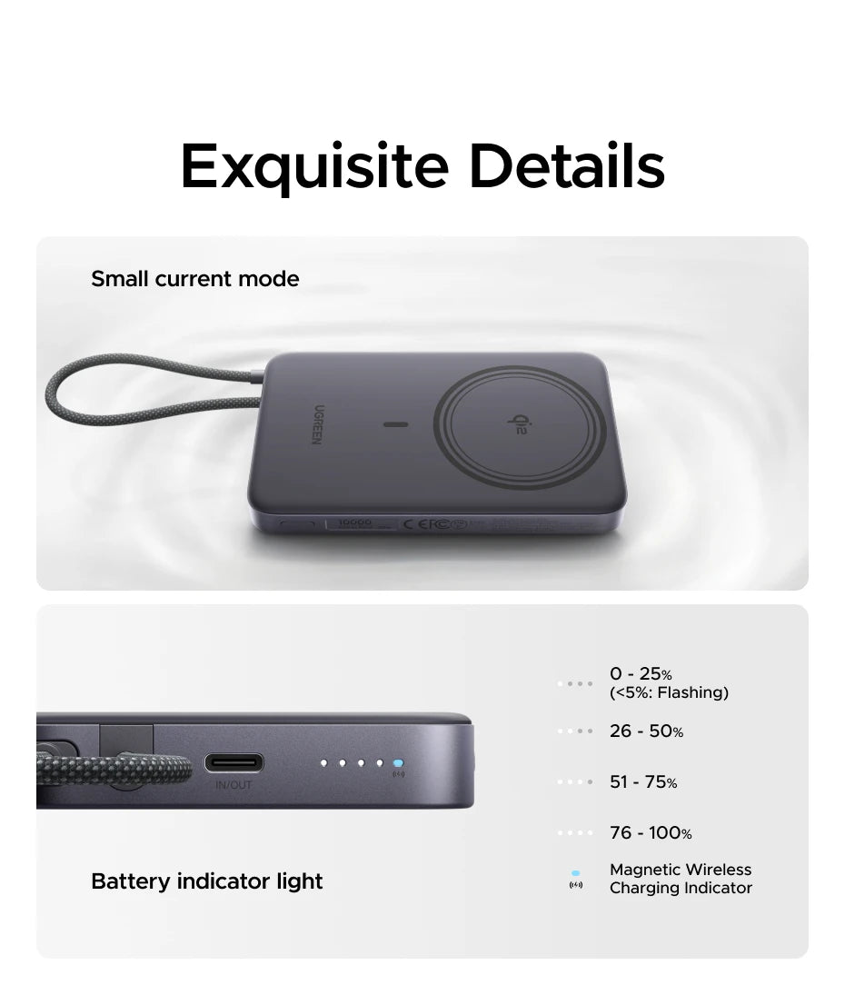 UGREEN Ultra‑Slim 30W 10000mAh Magnetic Power Bank – Wireless Qi2