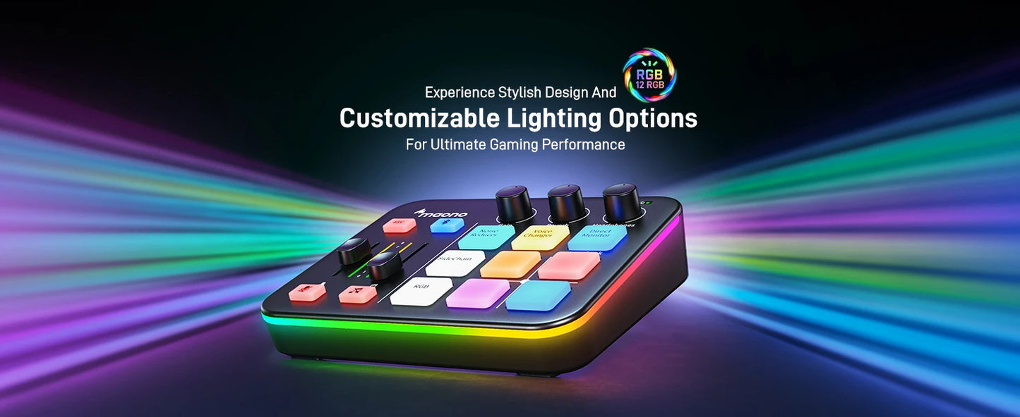 Maono G1 NEO – Gaming Audio Interface | 4‑Channel Mixer, Custom Sound Effects, RGB Lighting, XLR Input for Streaming & Podcasting