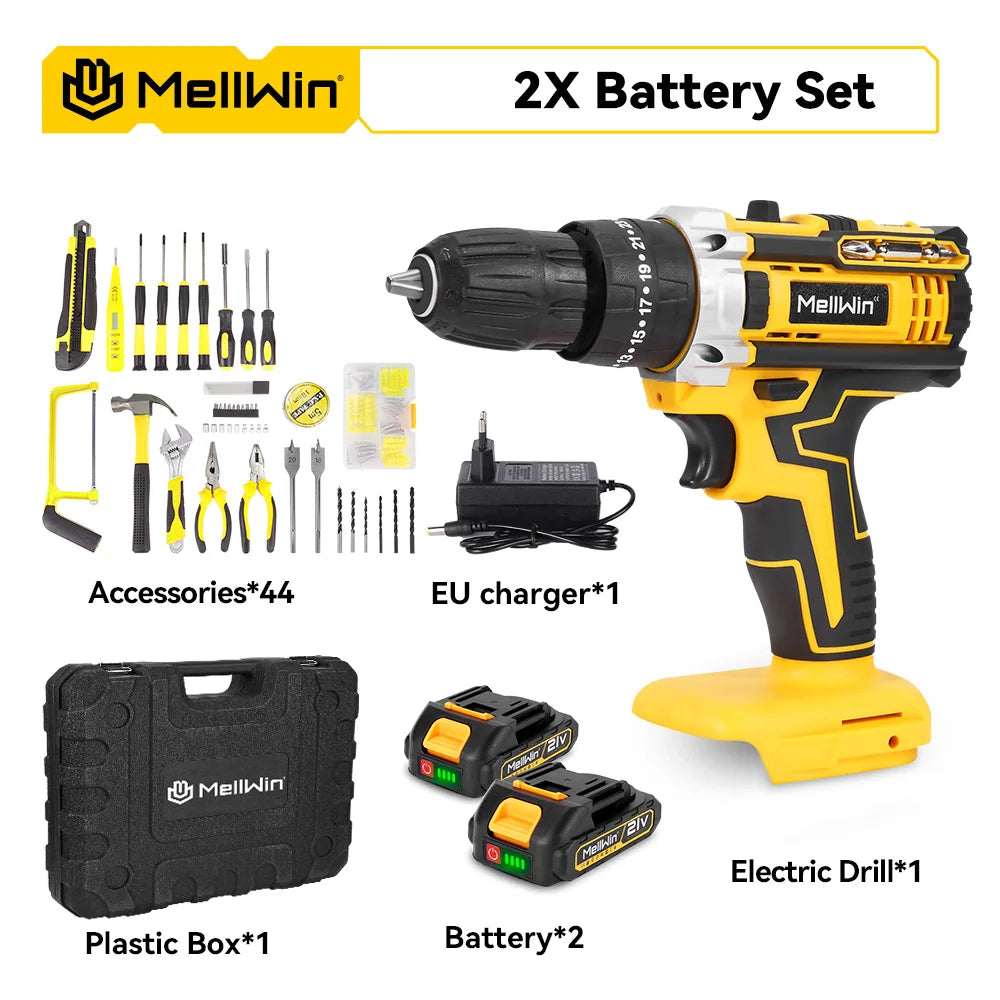 MELLWIN 25+3 Torque Electric Impact Drill 2 Speed Adjustable Cordless Electric Screwdriver Power Tool For Makita 18V Battery Pin - Limetastore