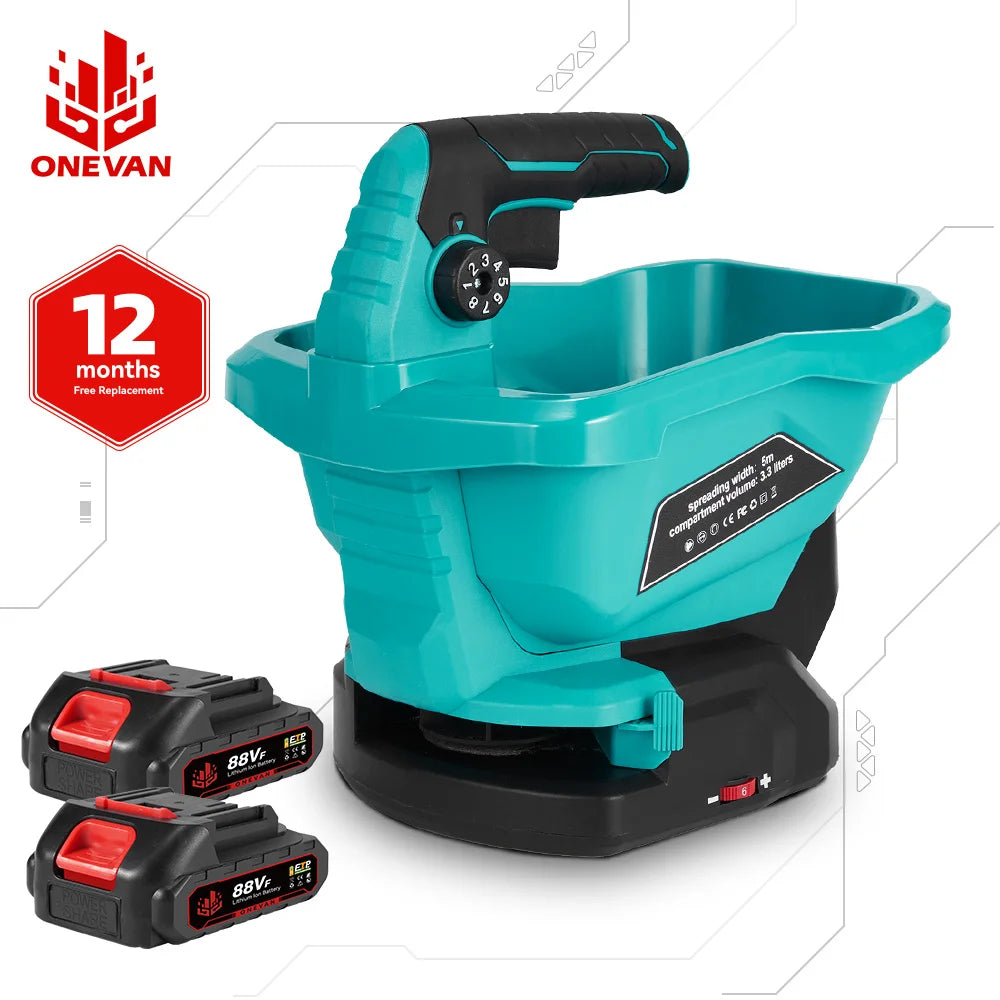 ONEVAN Electric Fertilizer & Seed Spreader | 3.3L, 16,000 RPM, 6‑Speed