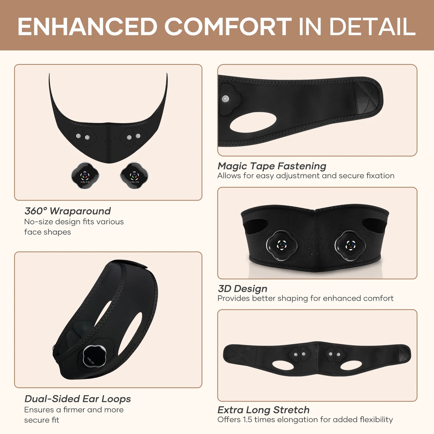 ANLAN EMS Facial Lifting Mask | Double‑Chin Reduction, Cheek Lift, Slimming Belt