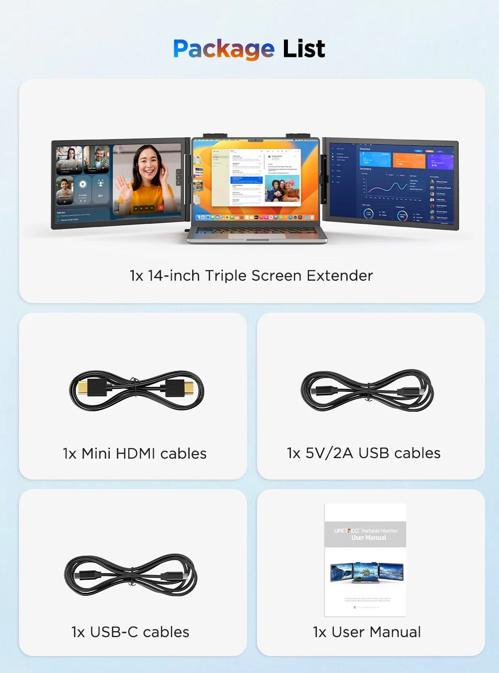 UPERFECT UFree Z14 FHD Wireless Laptop Monitor Extender Triple Screen Display for Laptop, Phone, PS5, Xbox, Switch - Limetastore