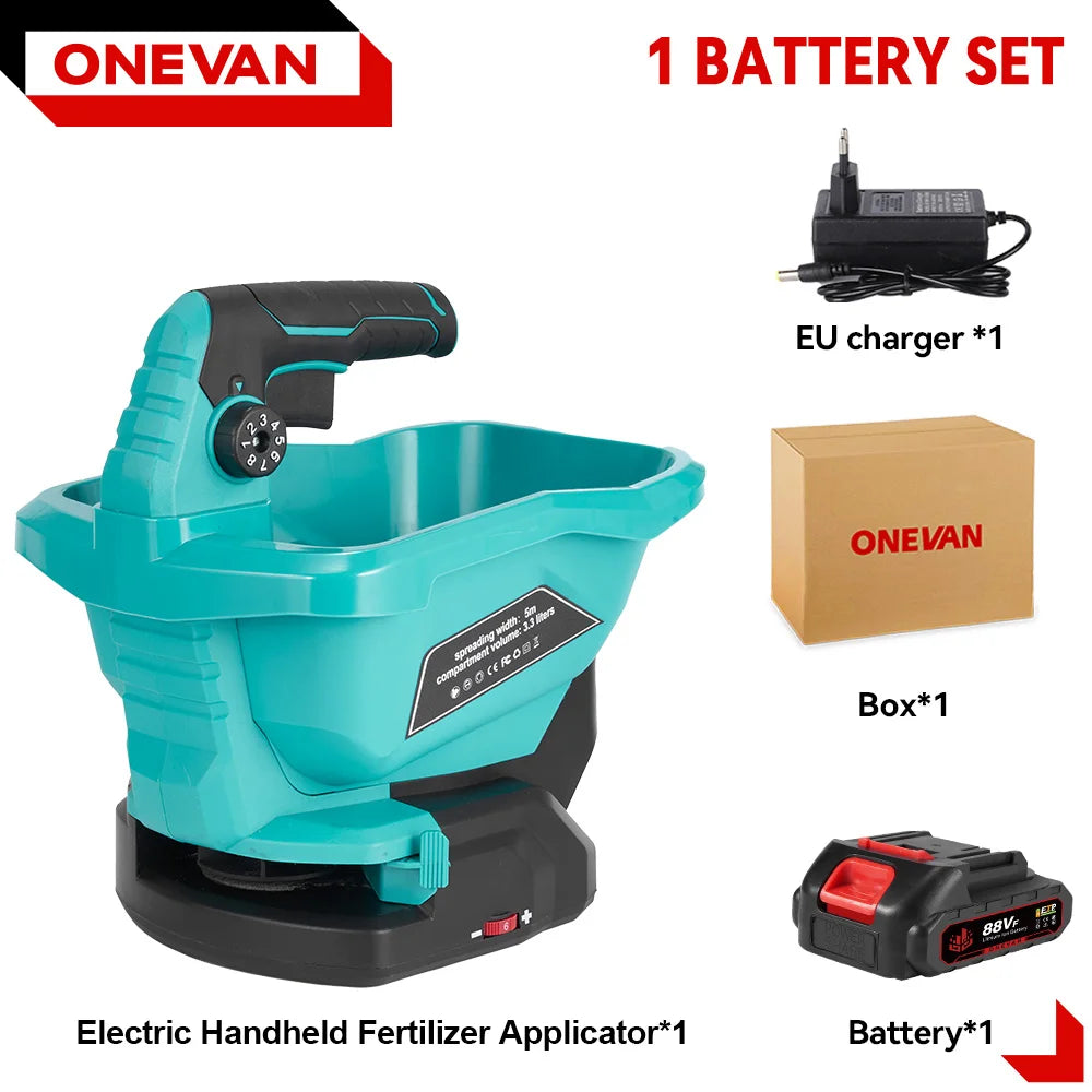 ONEVAN Electric Fertilizer & Seed Spreader | 3.3L, 16,000 RPM, 6‑Speed