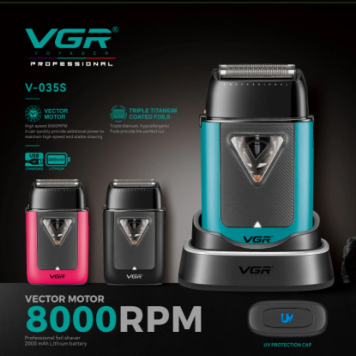 VGR Shaver Electric Beard Trimmer Professional Shaving Machine Vector Motor Hair Shaver Reciprocating Shaver for Men V-035S